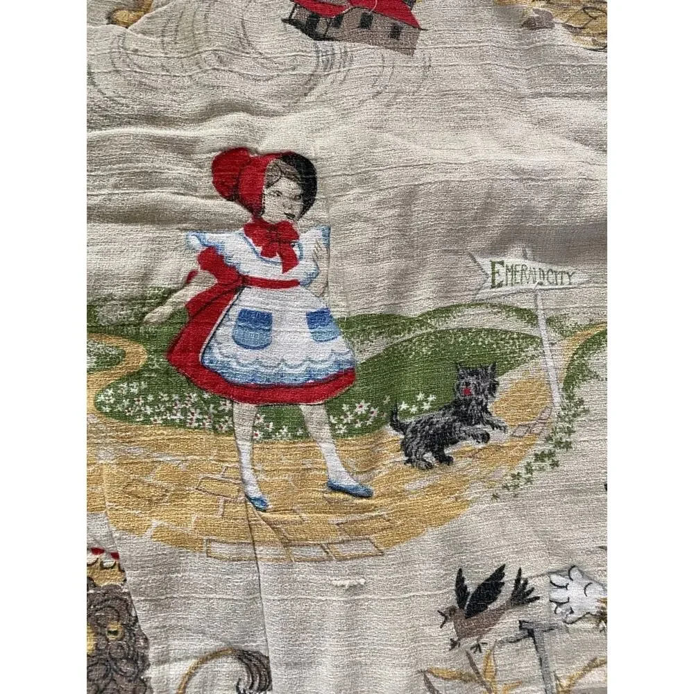 Vtg Wizard Of Oz Blanket Barkcloth Dorothy Toto Scarecrow Lion 40